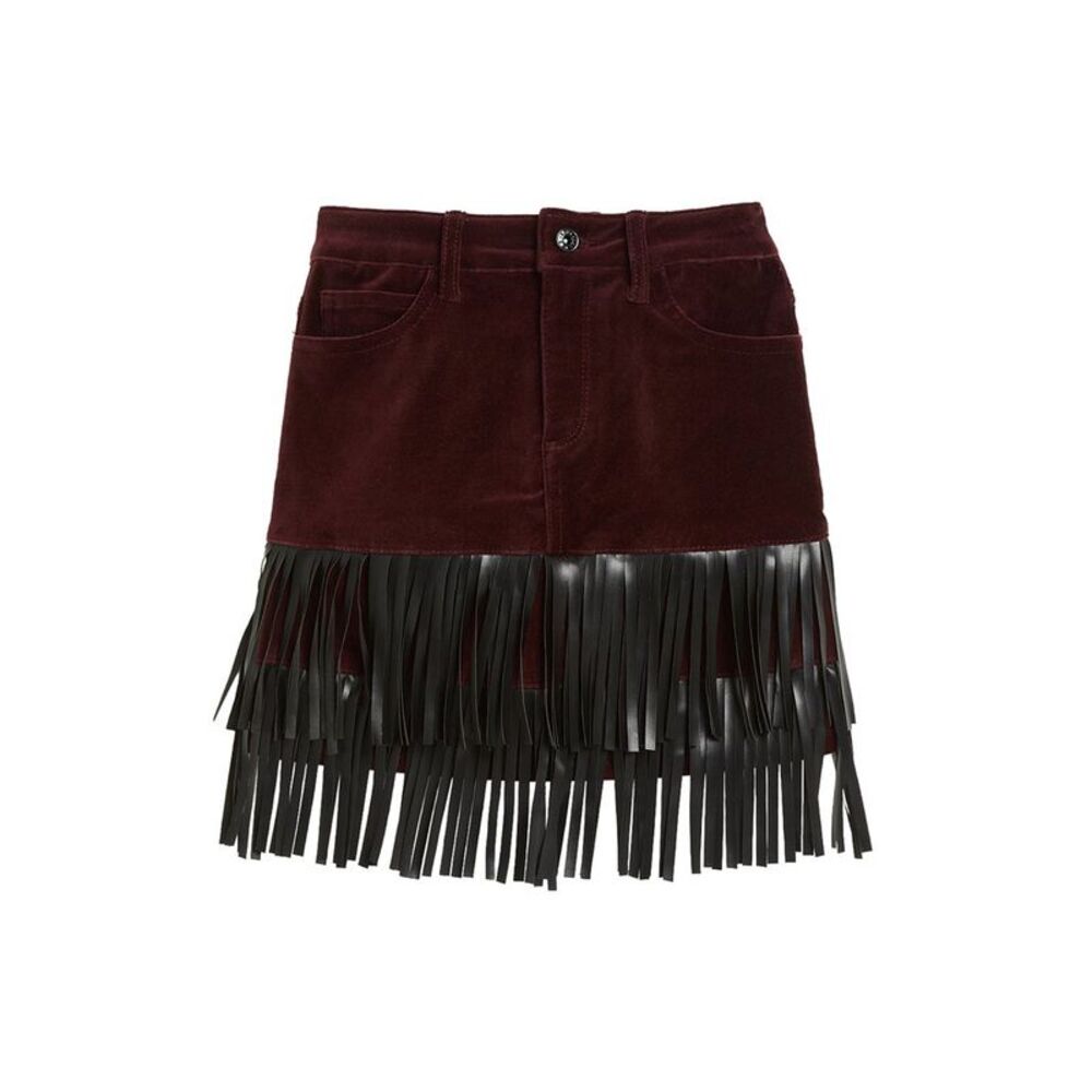 Tractr Girls  Jeans Fringe Mini Skirt, Red